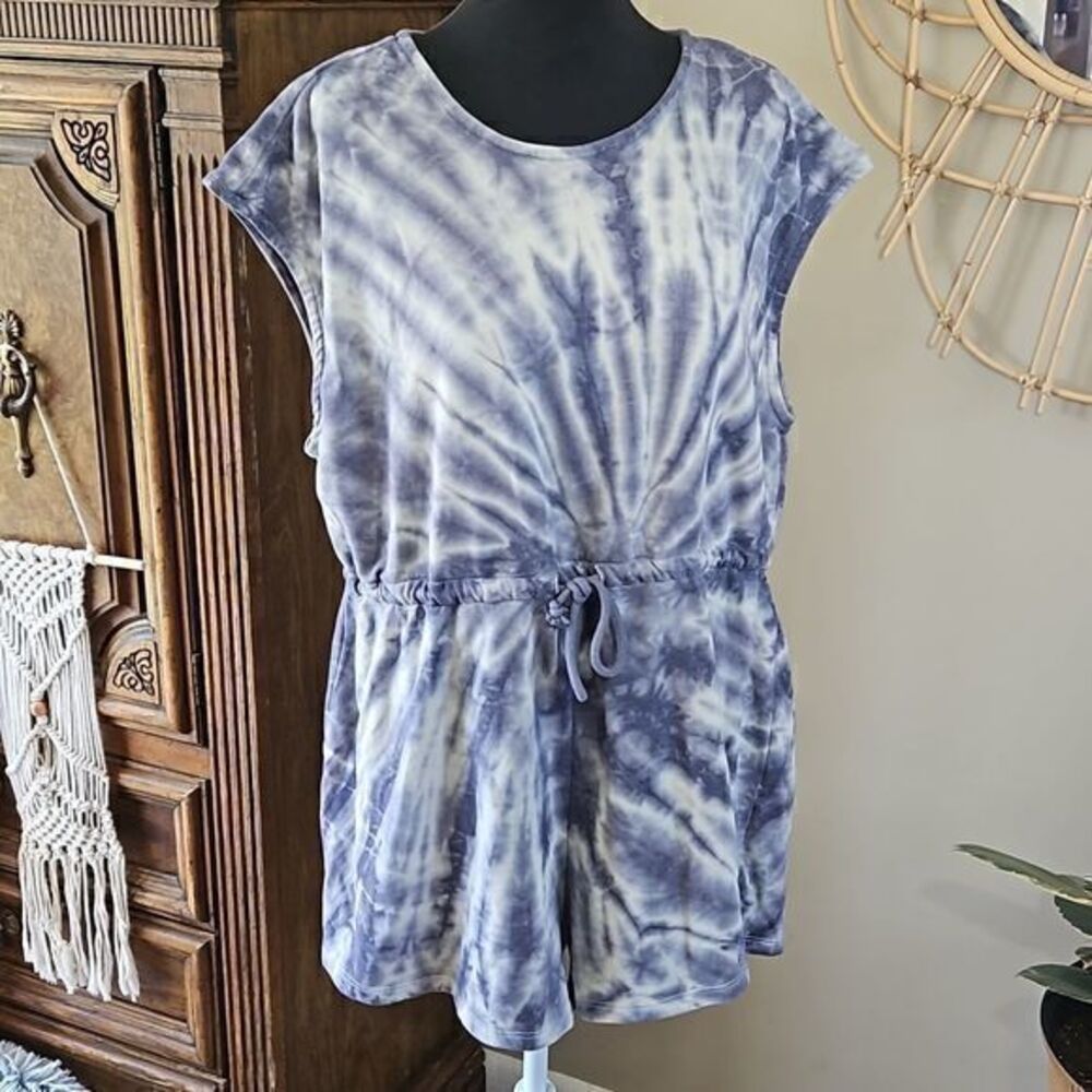 H&M Purple Cloud Tie Dye Adjustable Drawstring Waist Sleeveless Romper Sz L/XL - Picture 2 of 12